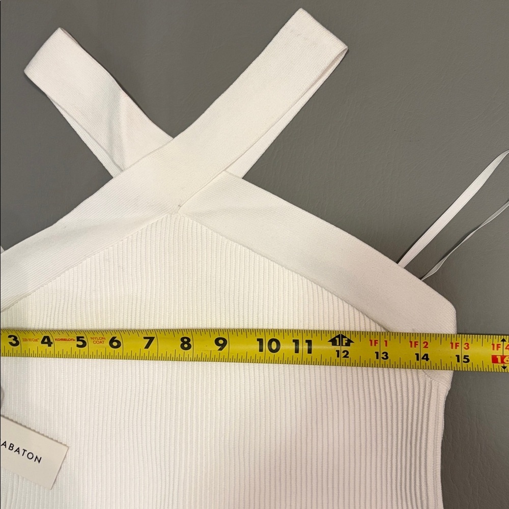 Aritzia Babaton Dress Mini NWT Sculpt Knit Cross Ribbed Halter White size Large - Picture 13 of 14